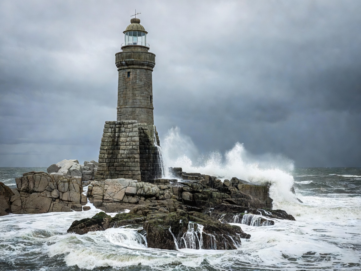 Stone lighthouse profile on a wave-swept reef illustrating Eddystone engineering