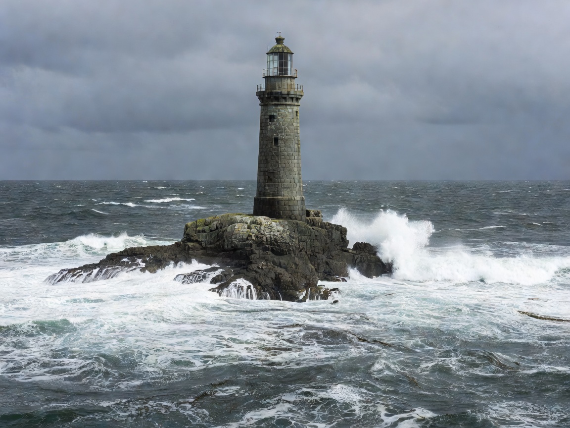 Granite lighthouse against Atlantic swell representing Skerryvore